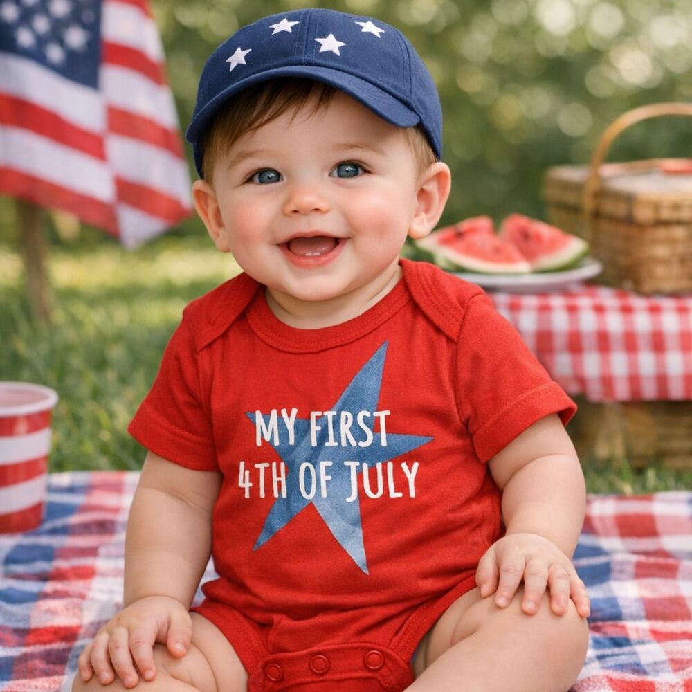 NWT Okie Dokie Baby Bodysuit 3M My First 4th of July Patriotic Outfit